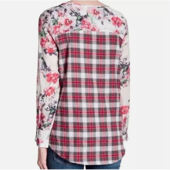 Size Medium ARATTA SILENT JOURNEY FLORAL PLAID SEMI-SHEER TOP Shirt Blouse - Picture 11 of 11